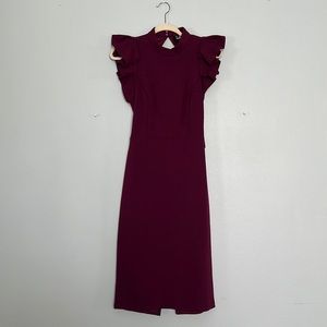 Lulu’s Stylish Splendor Burgundy Backless Ruffle Bodycon Midi Dress - Medium
